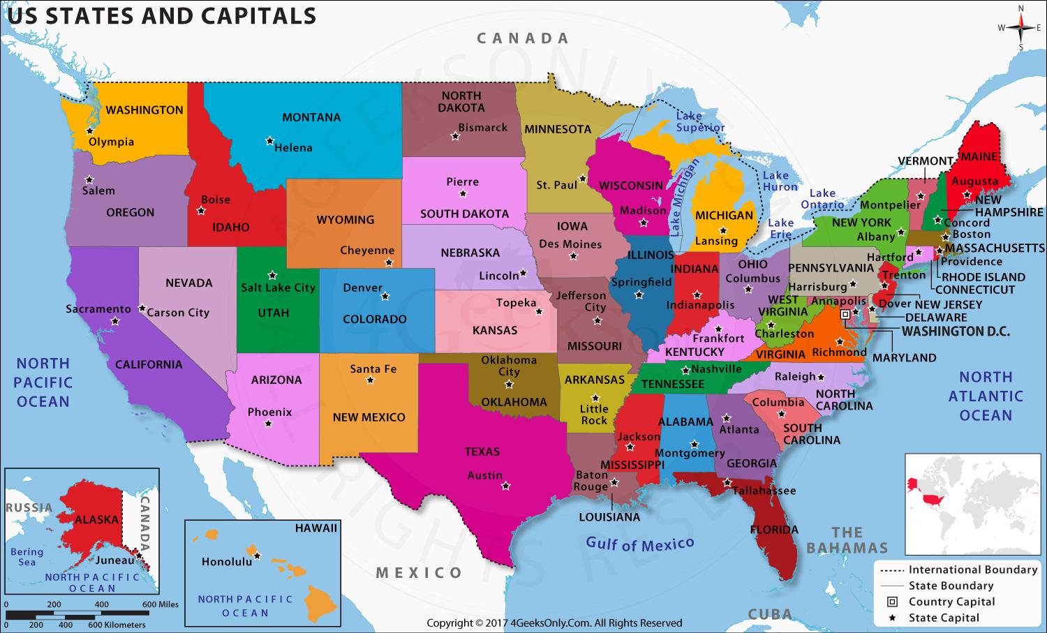 Stan W Usa Ze Stolicą W Boise Stany mapa Zjednoczone ze stolicami państw USA stolic mapie (Ameryka