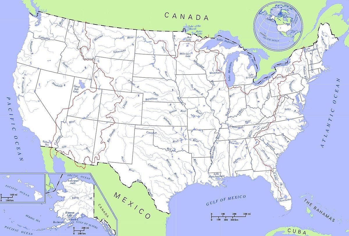 mapa USA waterways