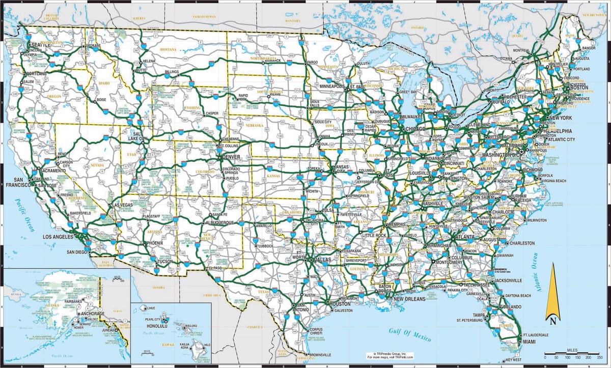 mapę drogową południa USA