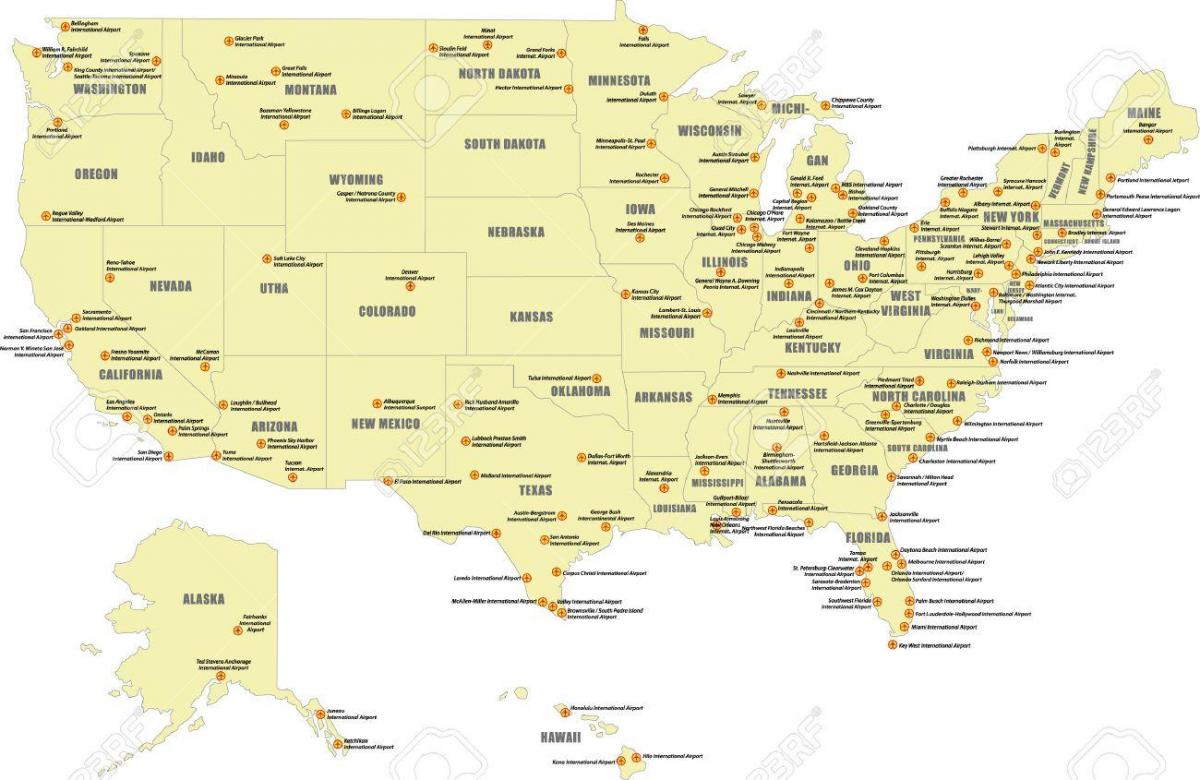 mapy największych lotnisk w USA