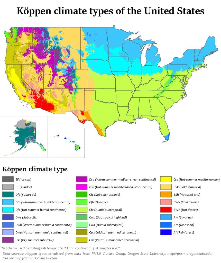 klimatyczna mapa USA