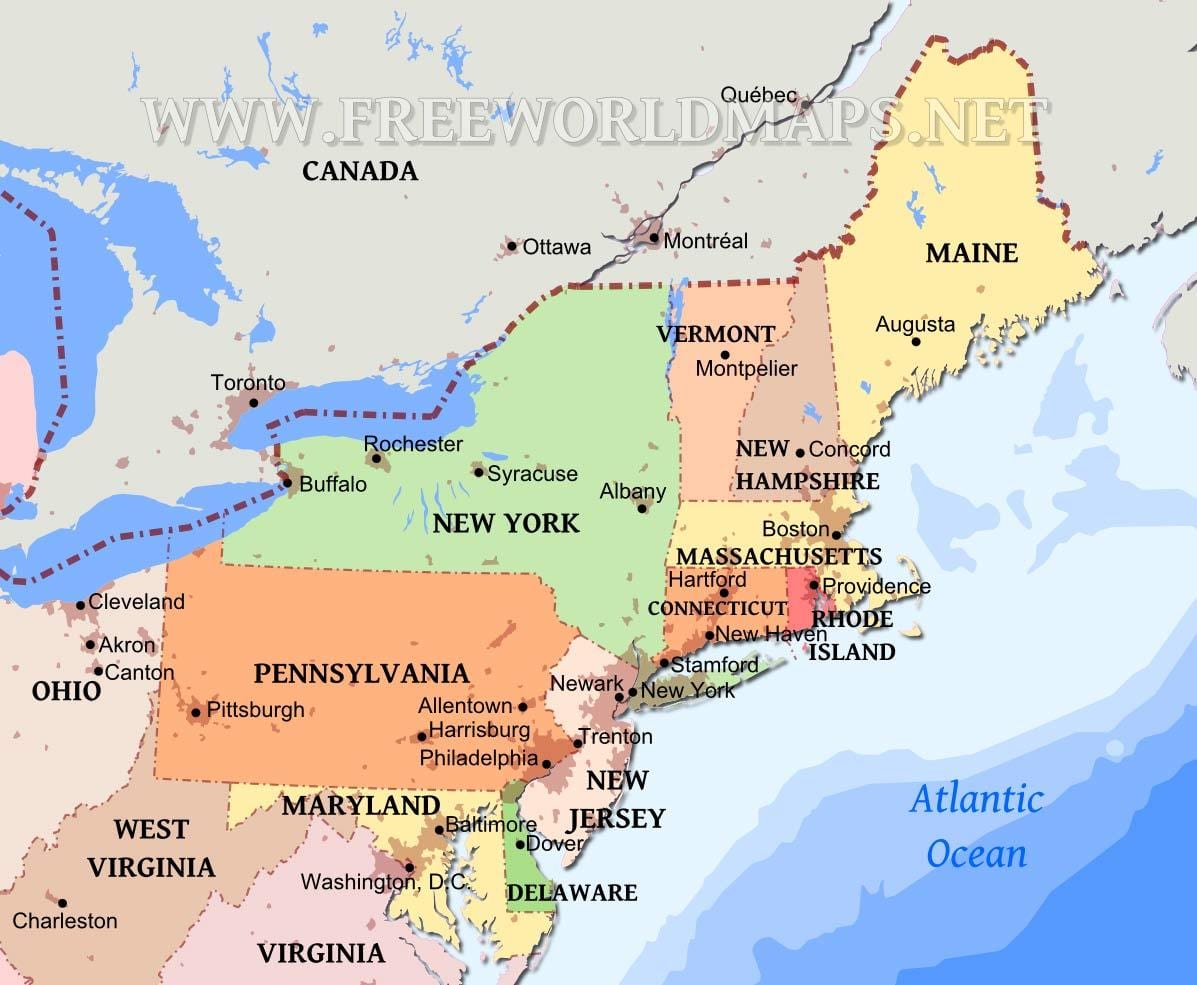 mapa północno-zachodniej USA z miastami