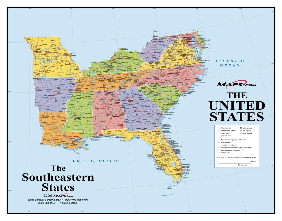 południowo-wschodnie stany USA mapa