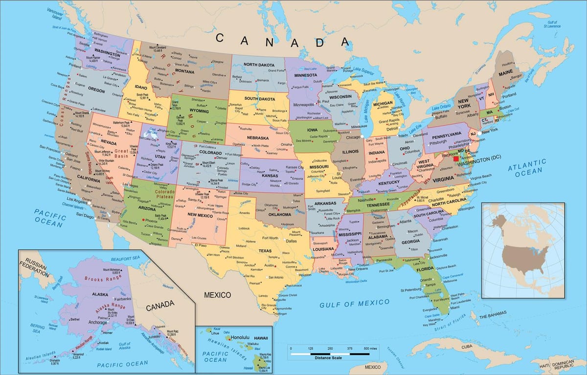 mapa polityczna USA