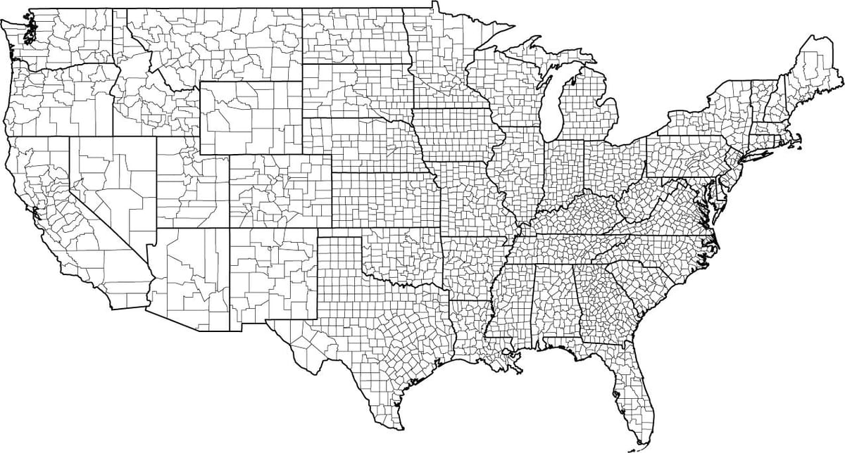 Hrabstwa w USA mapa