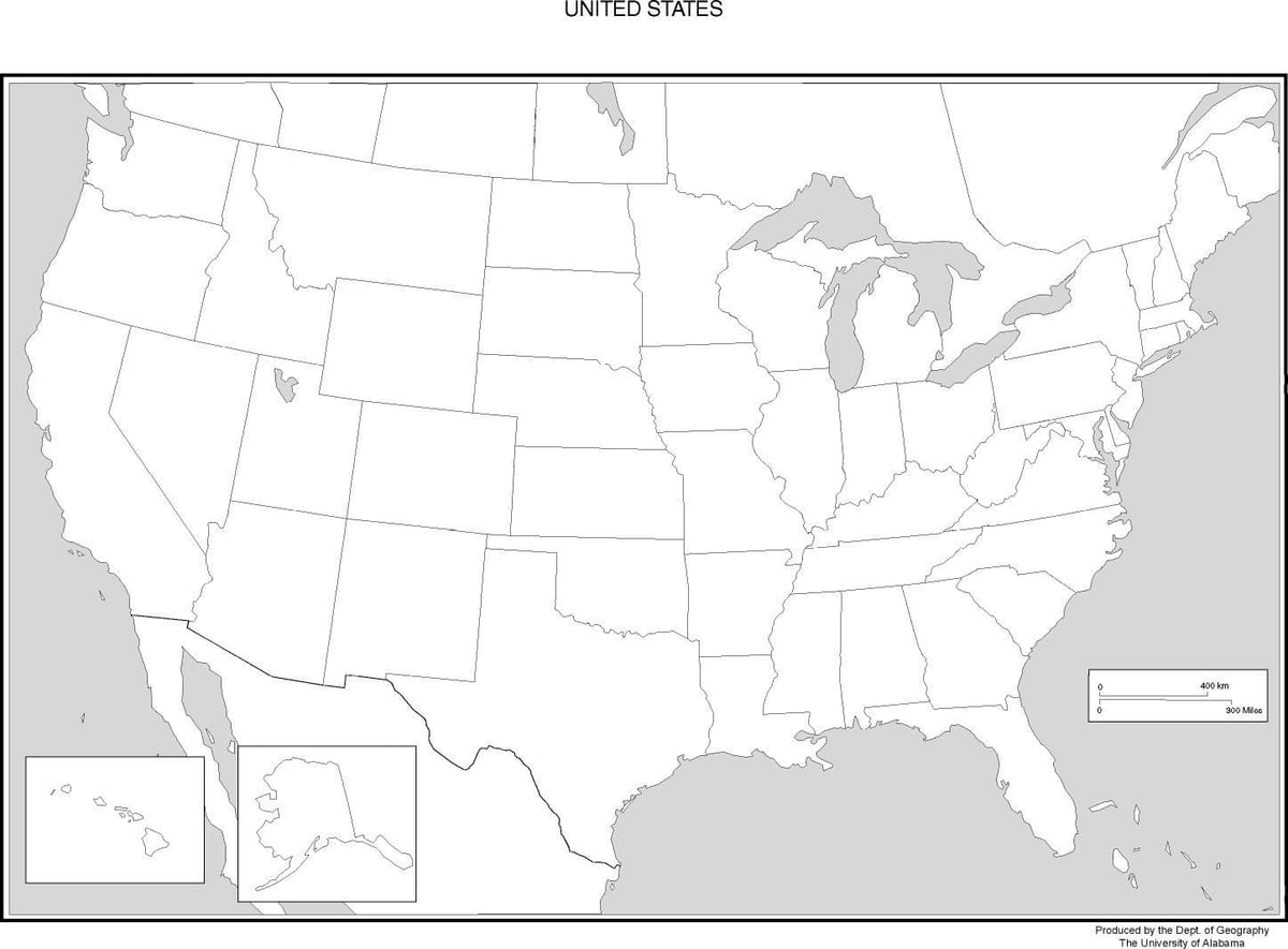czarno-biała mapa USA