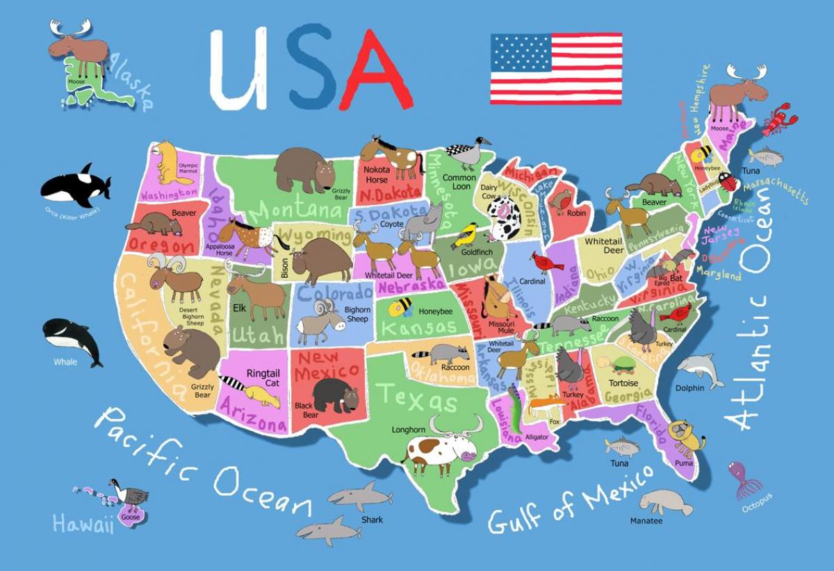 Ameryka Prezentacja Multimedialna Dla Dzieci Mapa USA dla dzieci - mapa USA dla dzieci (Ameryka Północna - Ameryka
