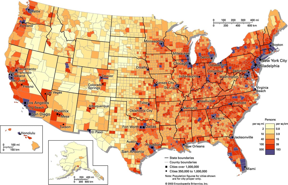 Mapa USA populacja