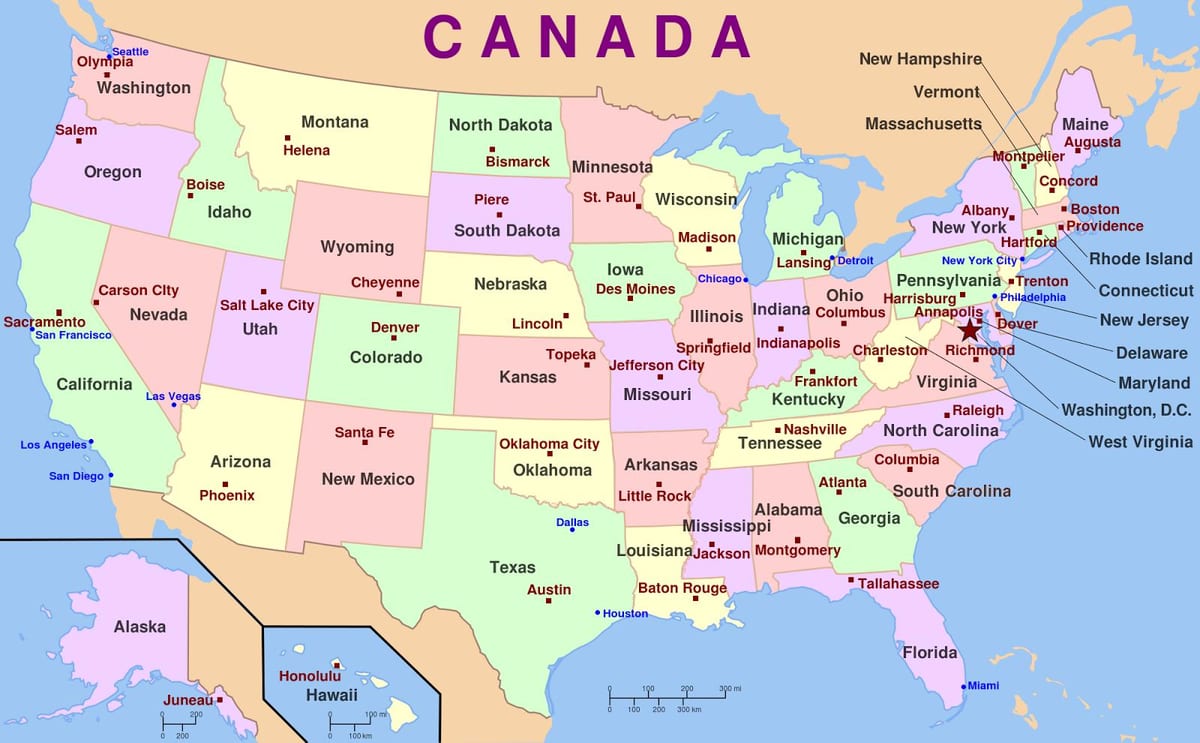 mapa USA ze stolicami