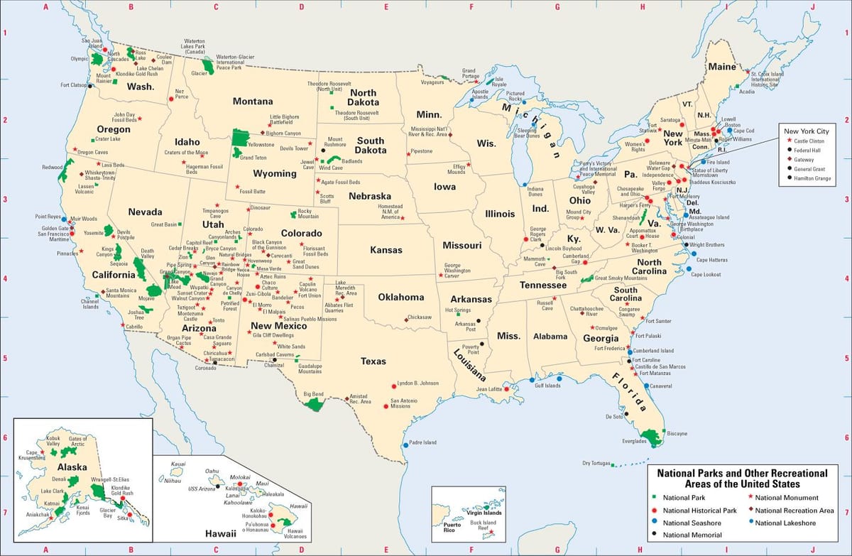 zachodni mapa USA z parków narodowych