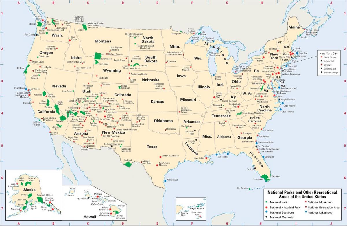 zachodni mapa USA z parków narodowych
