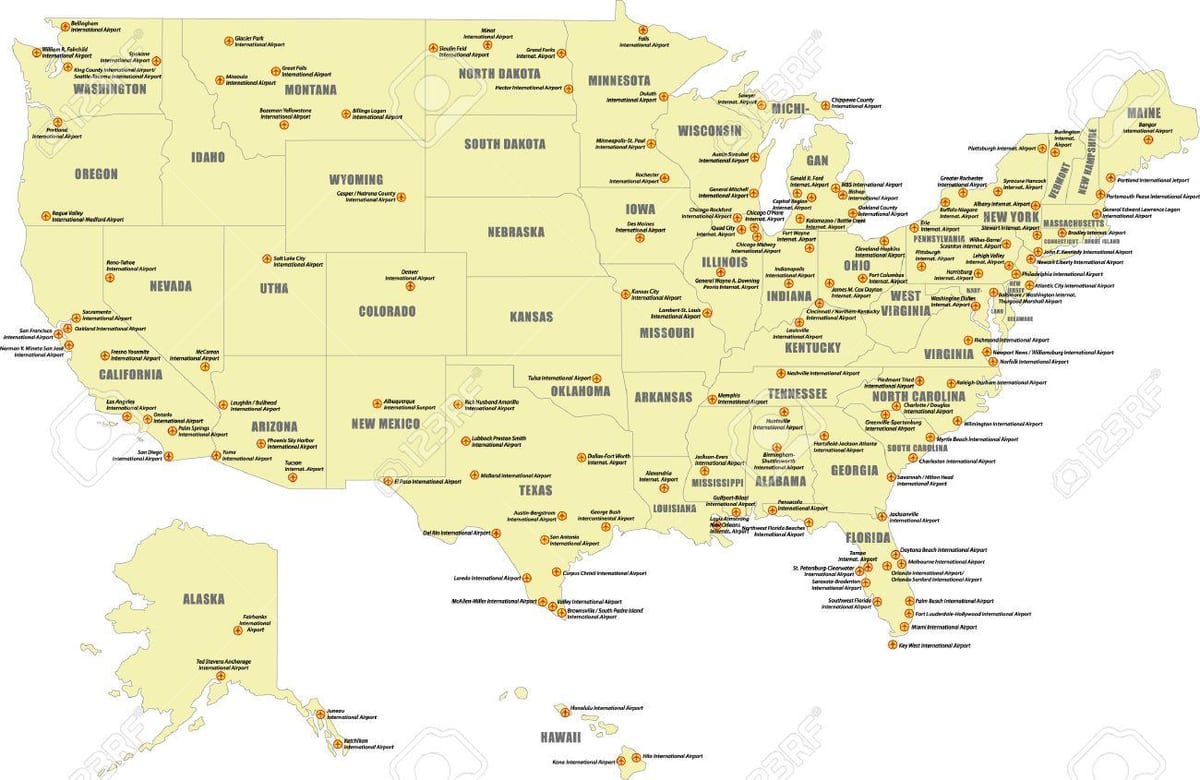 Międzynarodowe lotniska w USA na mapie