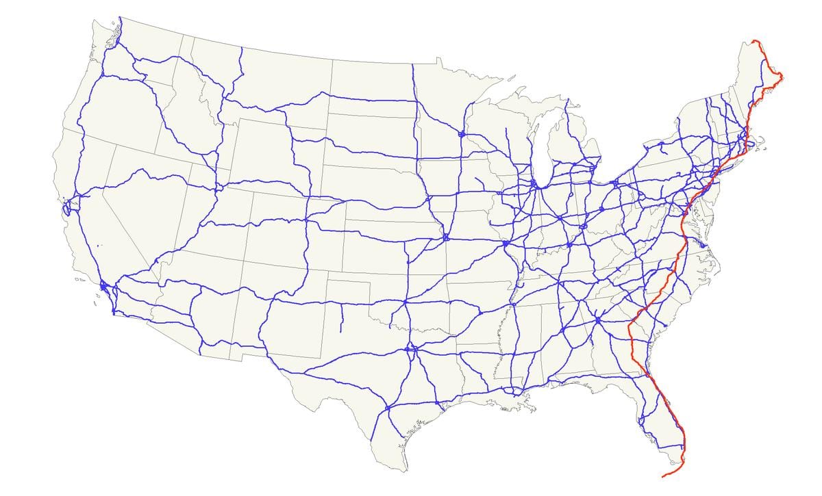 mapa USA trasa 1