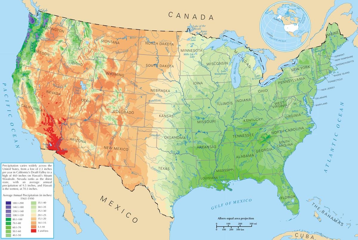 ilość opadów mapę USA
