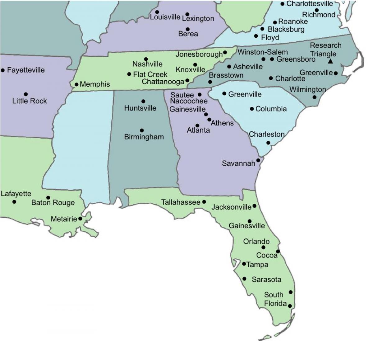 Poludniowo Wschodnie Stany Usa Mapa Mapa Poludniowo Wschodniej Czesci Usa Ameryka Polnocna Ameryka Poludniowa