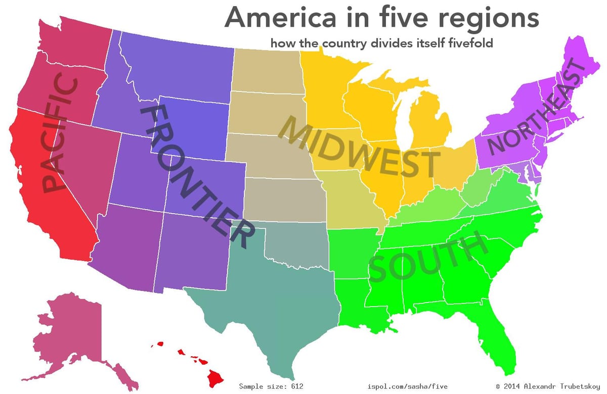 USA mapa regionów