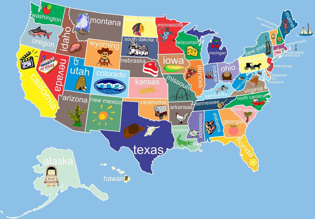 Mapa USA z państwami