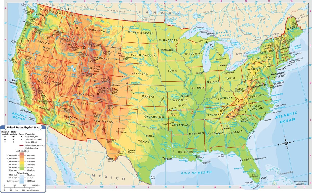 fizyczna mapa USA