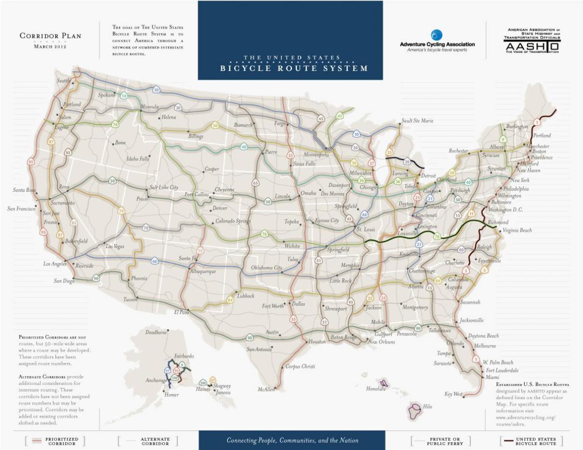 USA jazda na Rowerze mapie