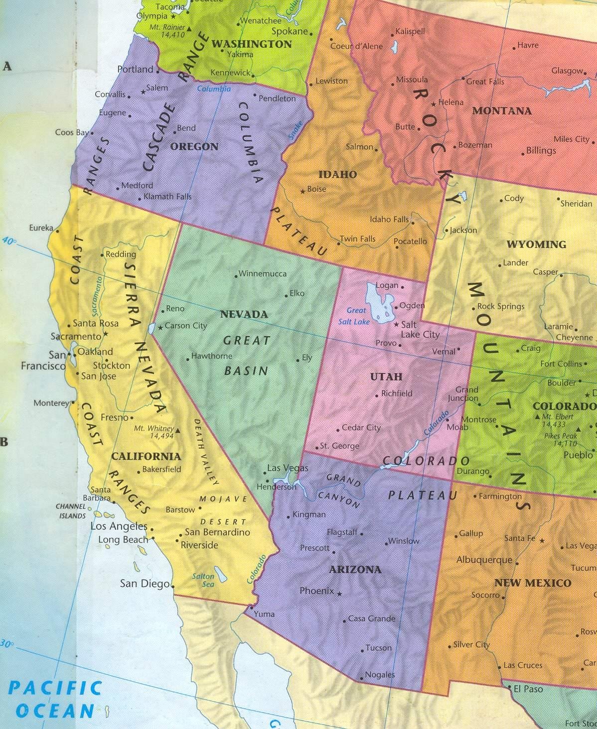 mapa Zachodu USA