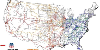 Mapa linii kolejowych w USA