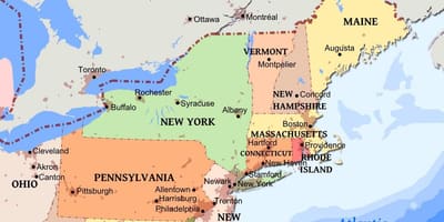 Mapa północno-zachodniej USA z miastami