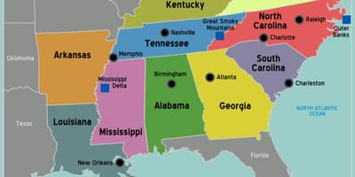 Mapa południa USA