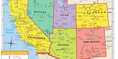 Mapa południowo-zachodnie stany USA