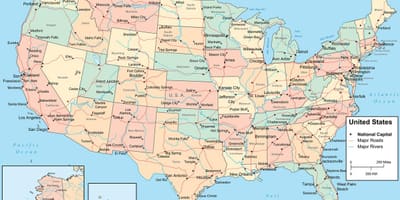 Mapa USA ze Stanami i miastami