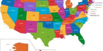 Mapa USA ze stanami Zjednoczonymi i stolicami