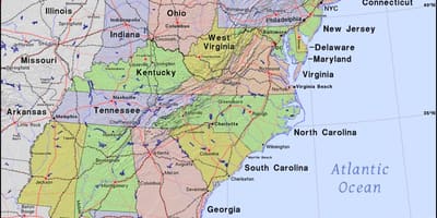 Mapa wschodniej części USA