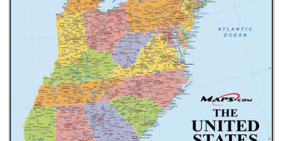 Mapa wschodnie wybrzeże USA
